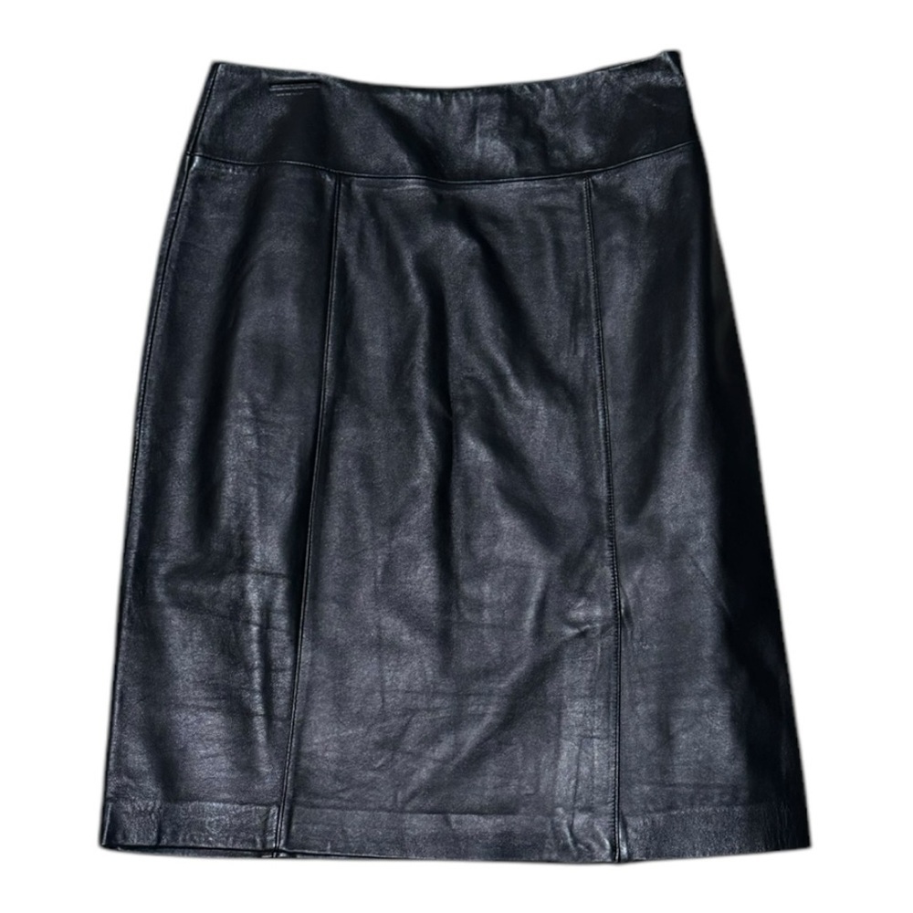 Black Leather Skirt Midi Party Work Date Night Concert Jaclyn‎ Smith Size 10 VTG